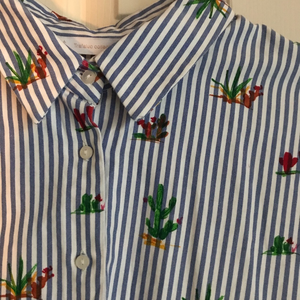 Women’s striped, cactus patterned, shirt.